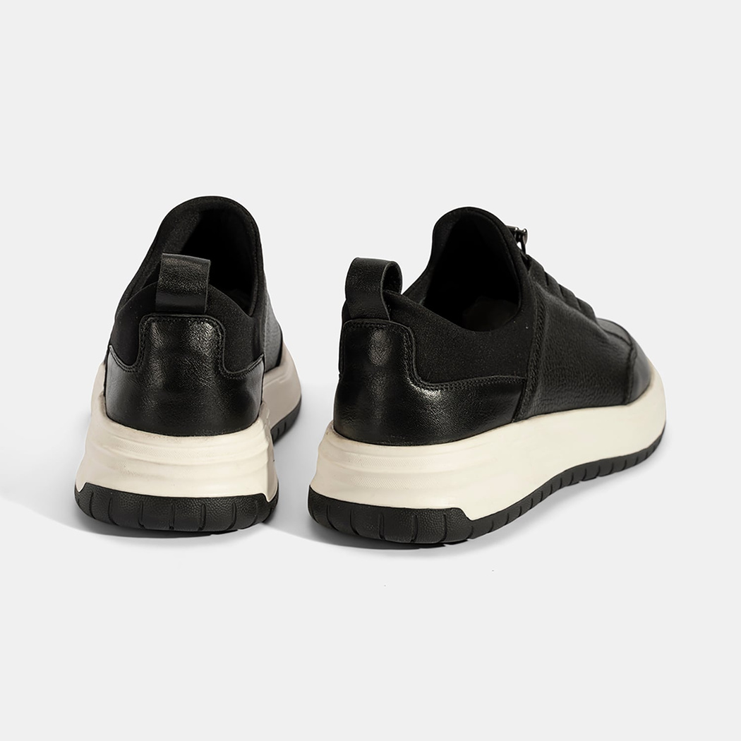 Erkek Siyah Lastik Bağcıklı Deri Sneaker