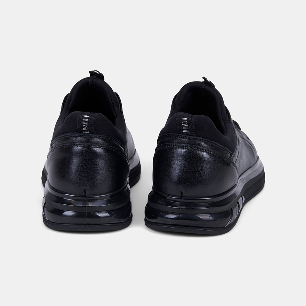 Erkek Siyah Lastik Bağcıklı Deri Sneaker