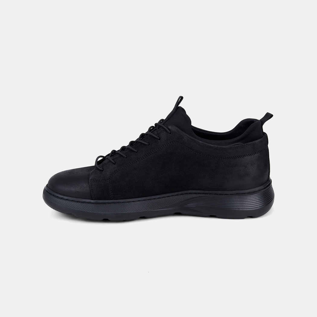 Erkek Siyah Lastik Bağcıklı Nubuk Sneaker
