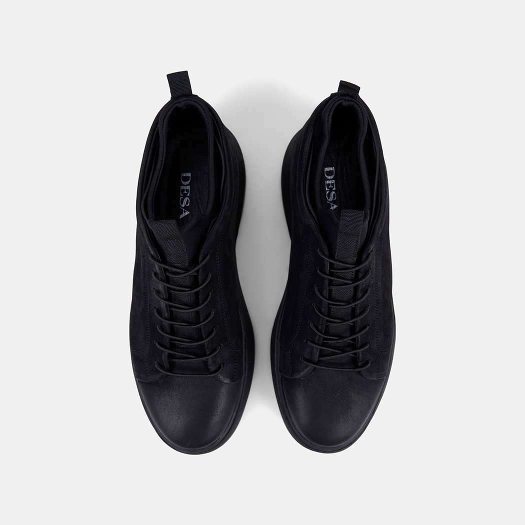Erkek Siyah Lastik Bağcıklı Nubuk Sneaker