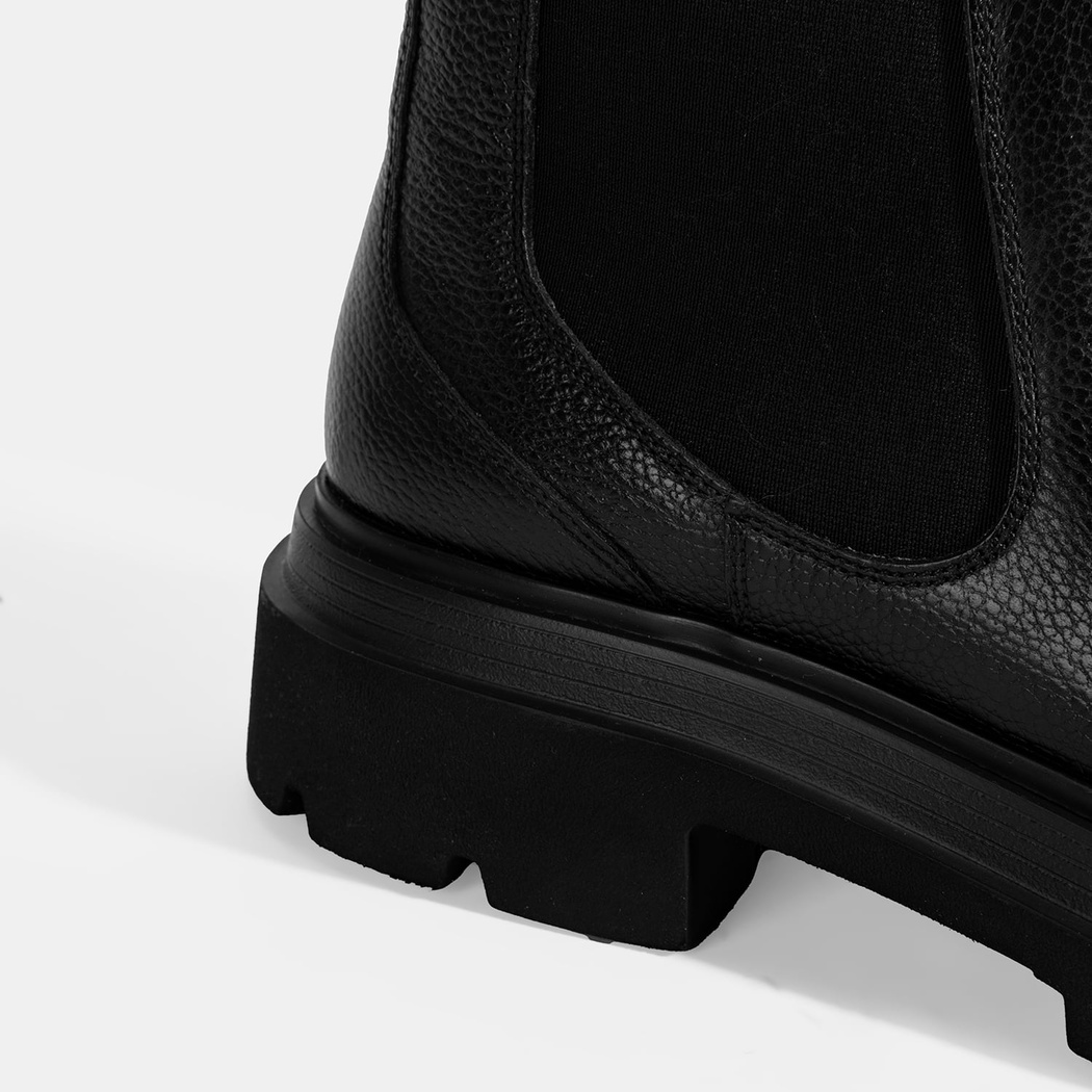 Erkek Siyah Lastik Detaylı Deri Bot