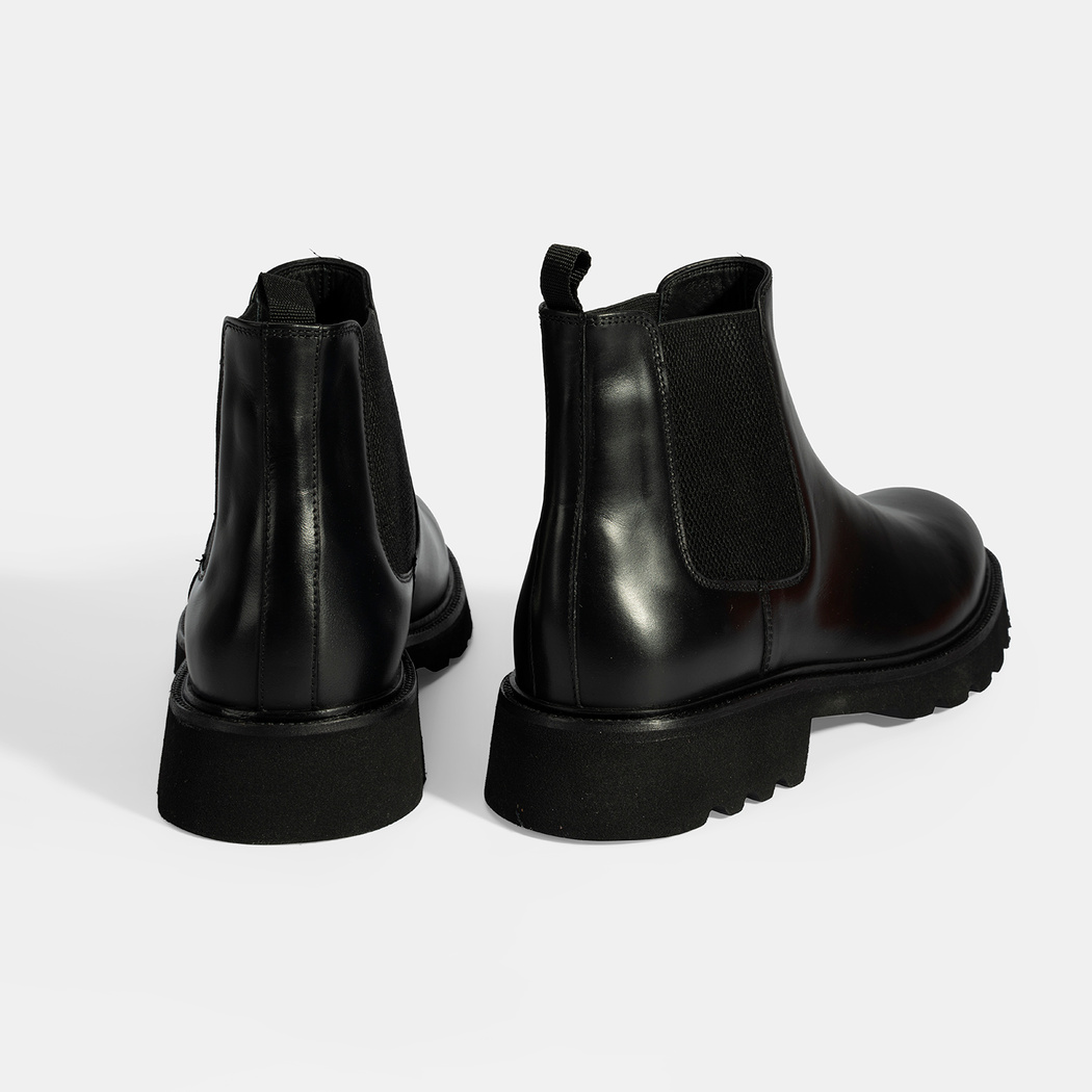 Erkek Siyah Lastik Detaylı Deri Bot