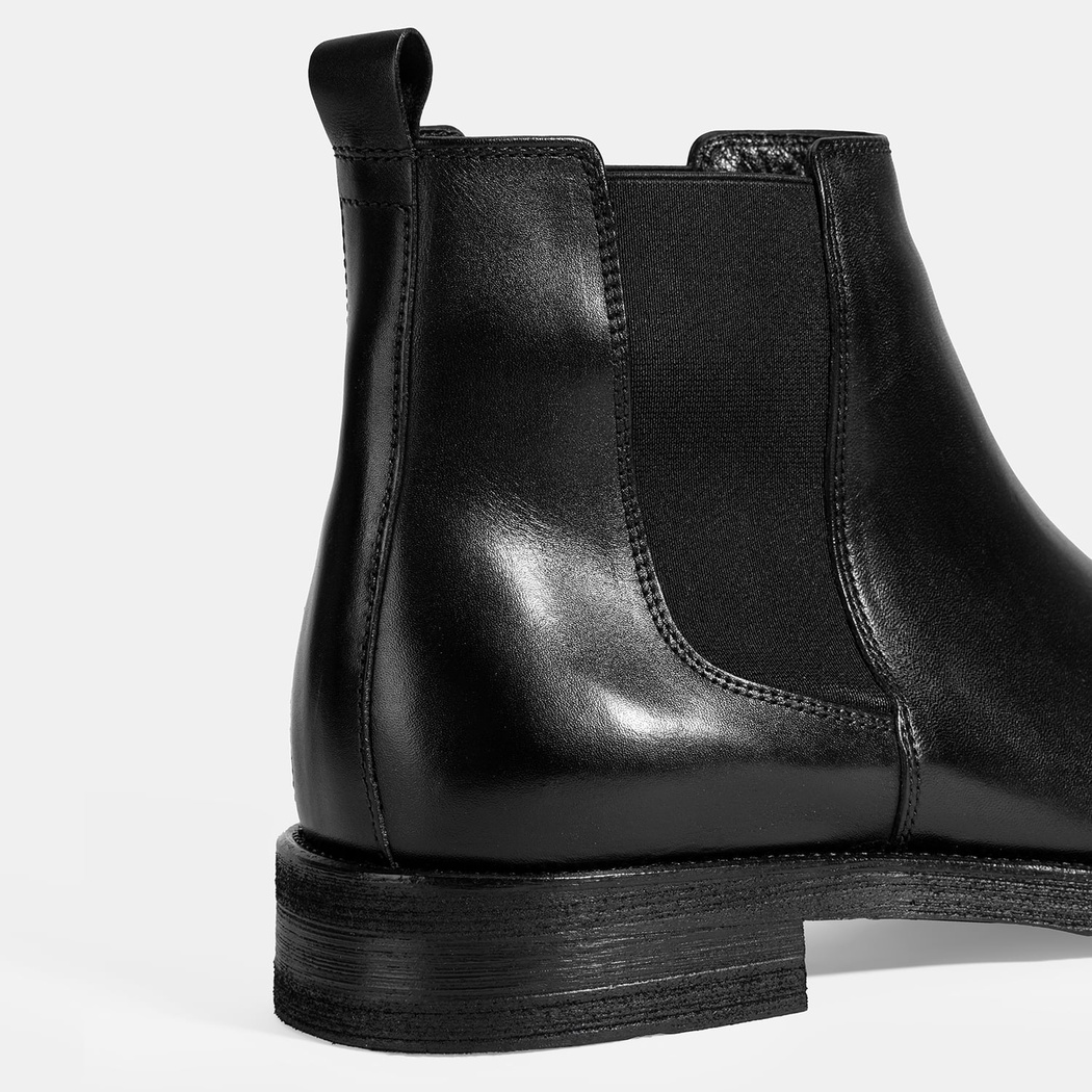 Erkek Siyah Lastik Detaylı Deri Bot