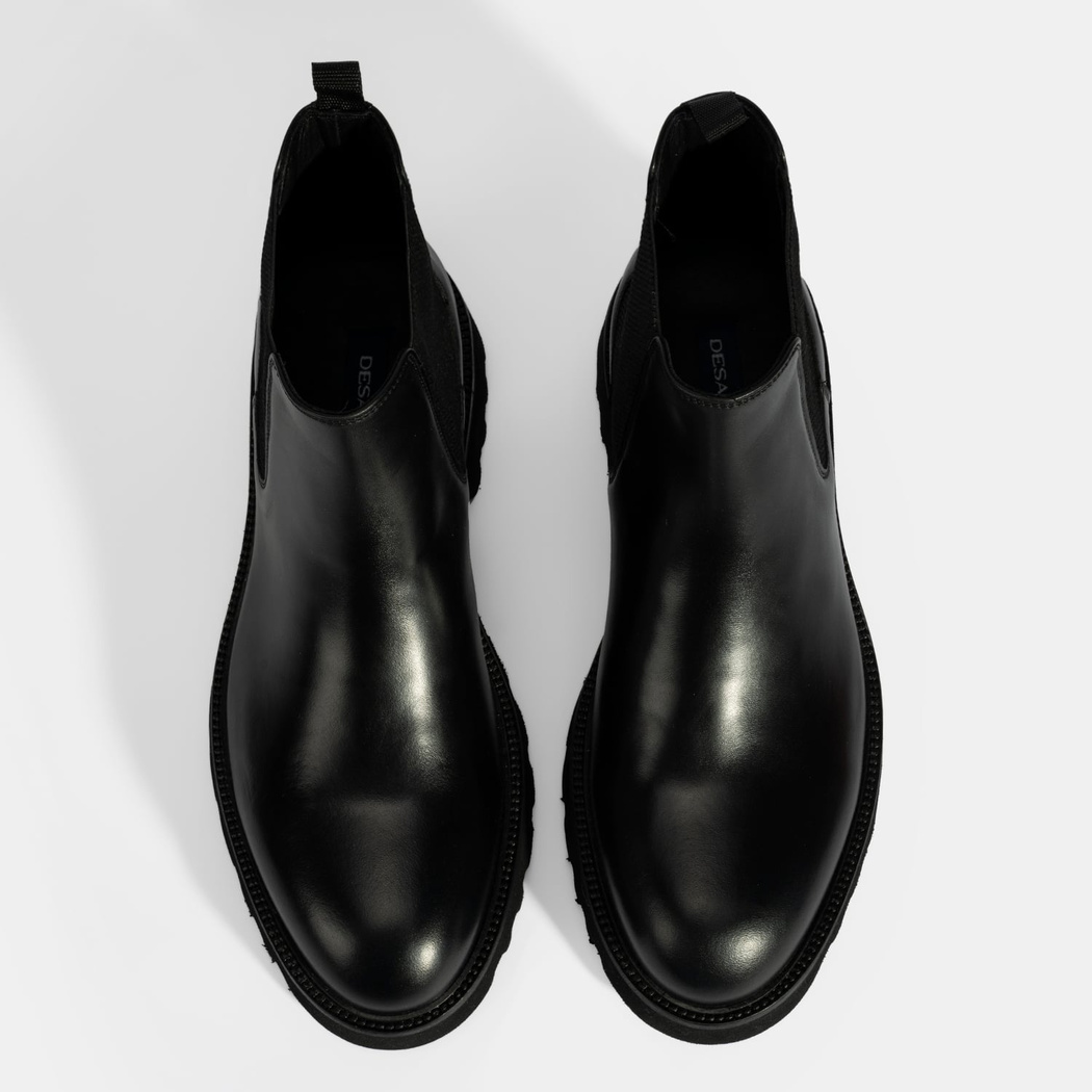 Erkek Siyah Lastik Detaylı Deri Bot