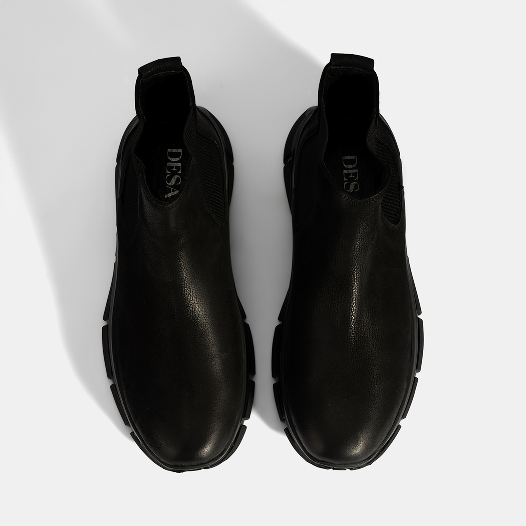 Erkek Siyah Lastik Detaylı Nubuk Deri Bot