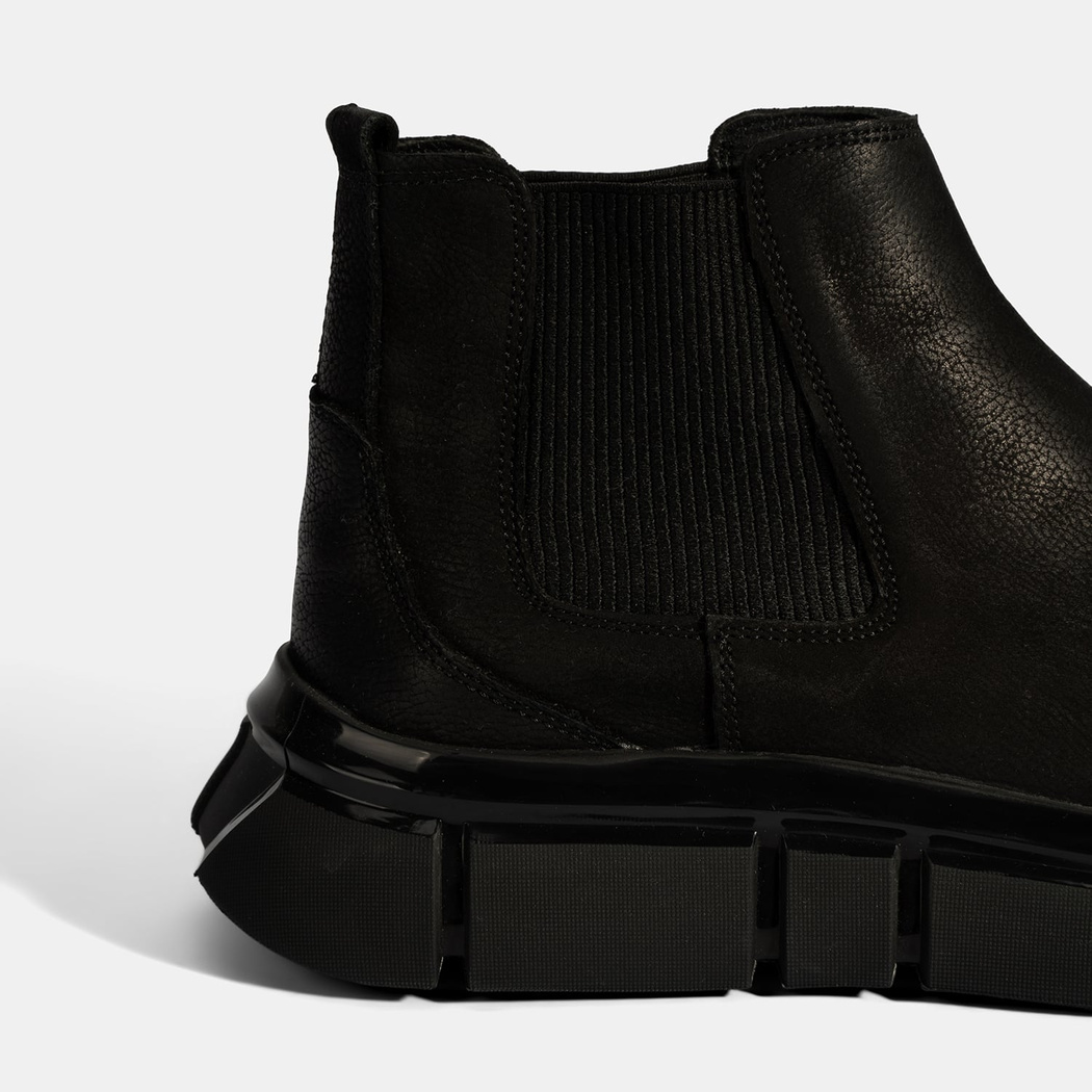 Erkek Siyah Lastik Detaylı Nubuk Deri Bot