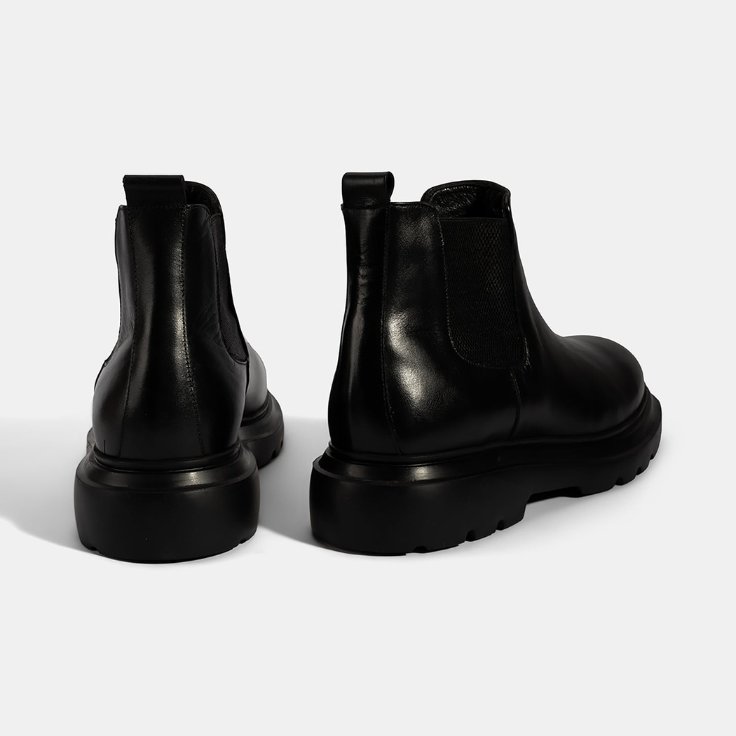 Erkek Siyah Lastikli Deri Bot