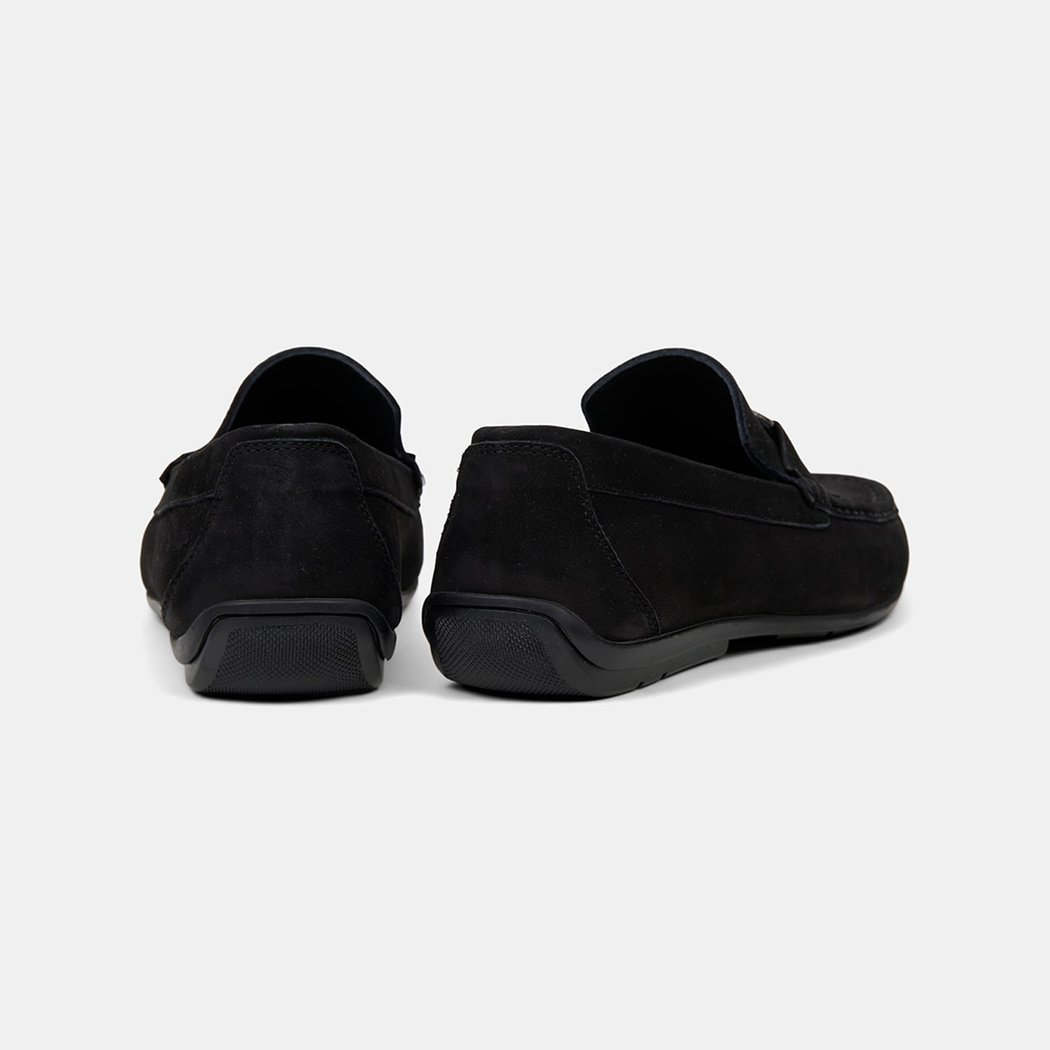 Erkek Siyah Metal Aksesuarlı Nubuk Deri Loafer