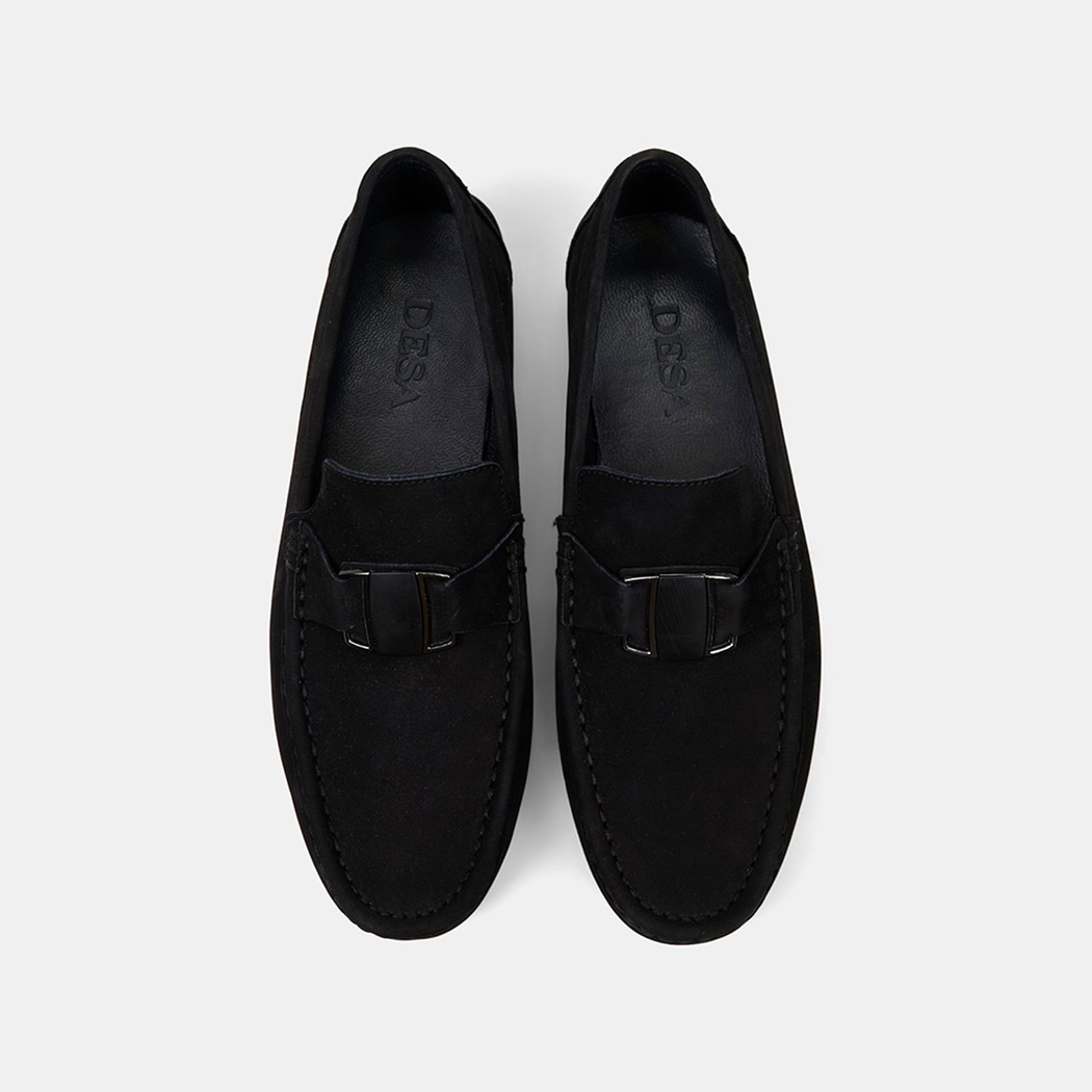 Erkek Siyah Metal Aksesuarlı Nubuk Deri Loafer