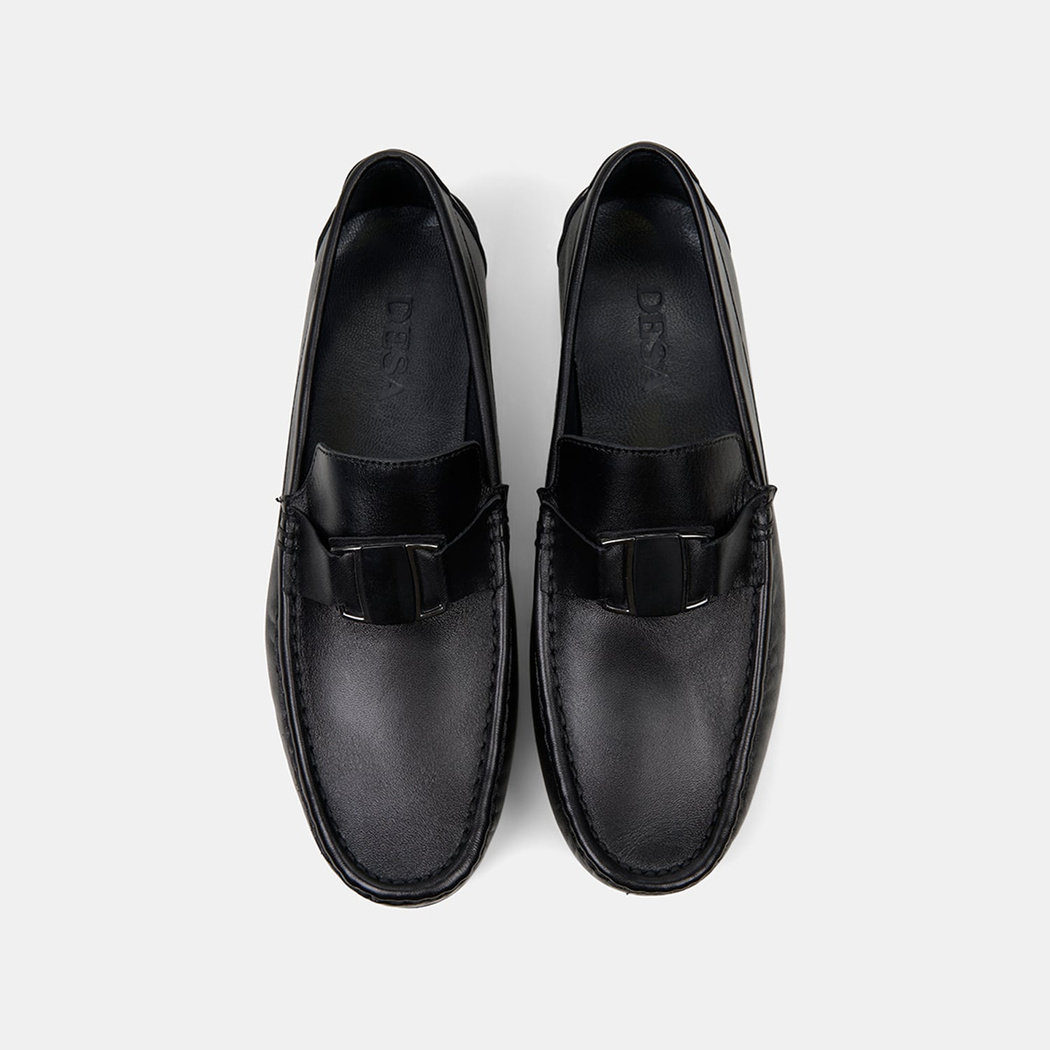 Erkek Siyah Metal Detaylı Deri Loafer