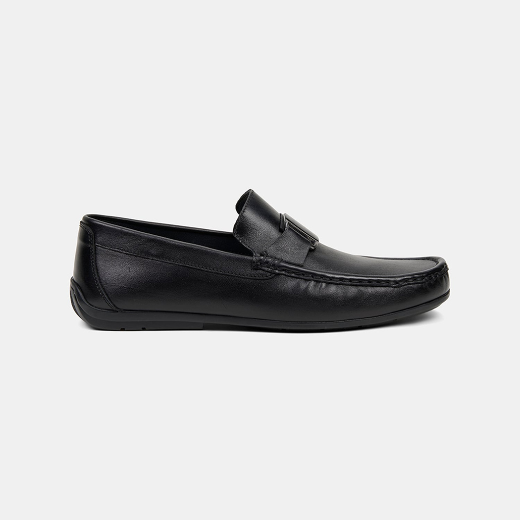 Erkek Siyah Metal Detaylı Deri Loafer