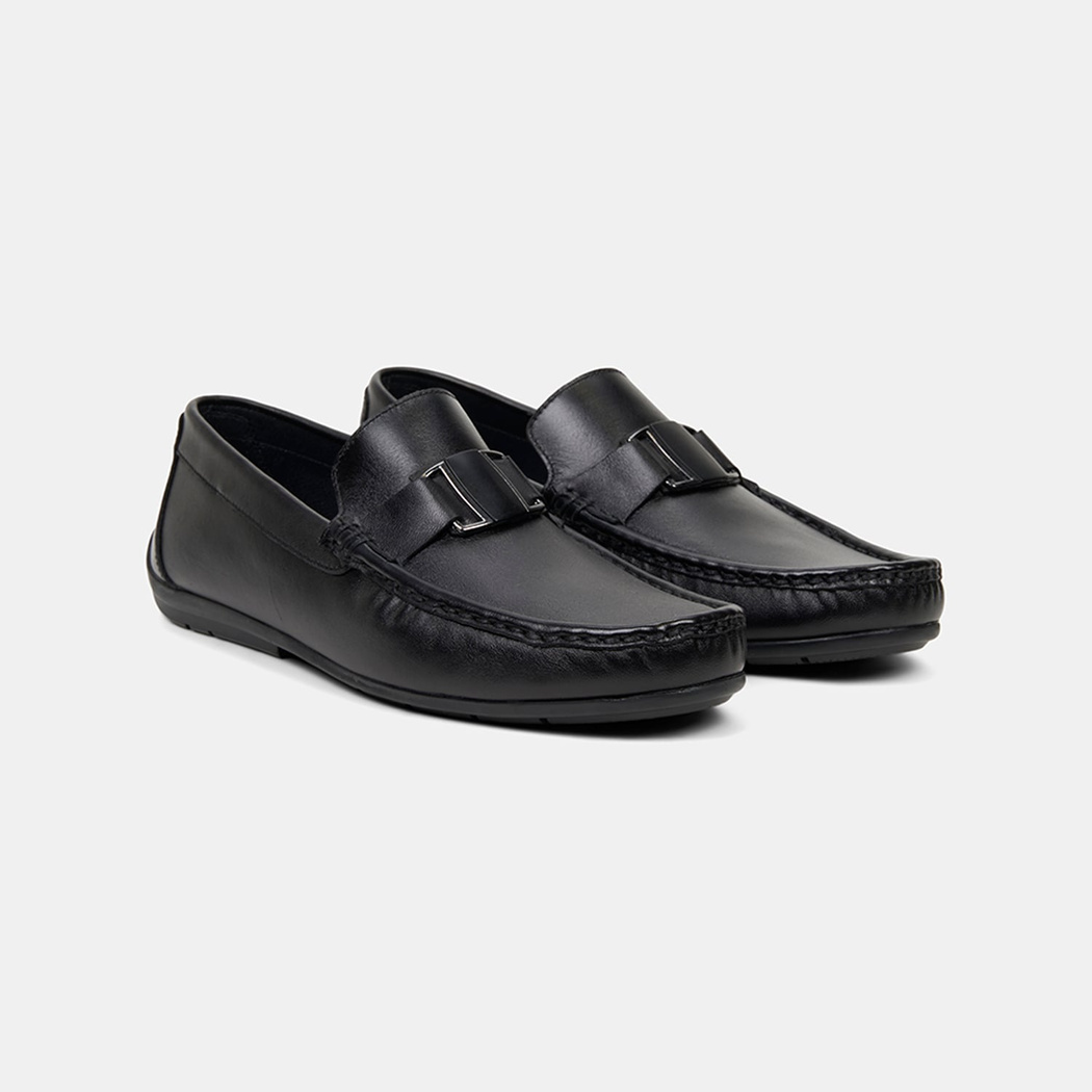 Erkek Siyah Metal Detaylı Deri Loafer