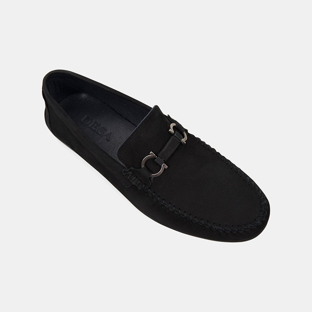 Erkek Siyah Metal Toka Detaylı Süet Loafer