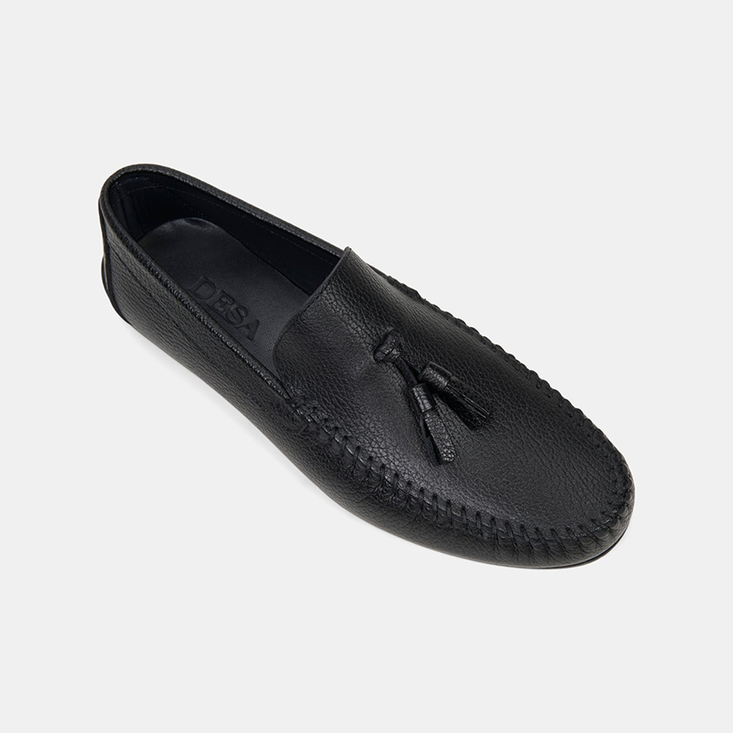 Erkek Siyah Püskül Detaylı Deri Loafer