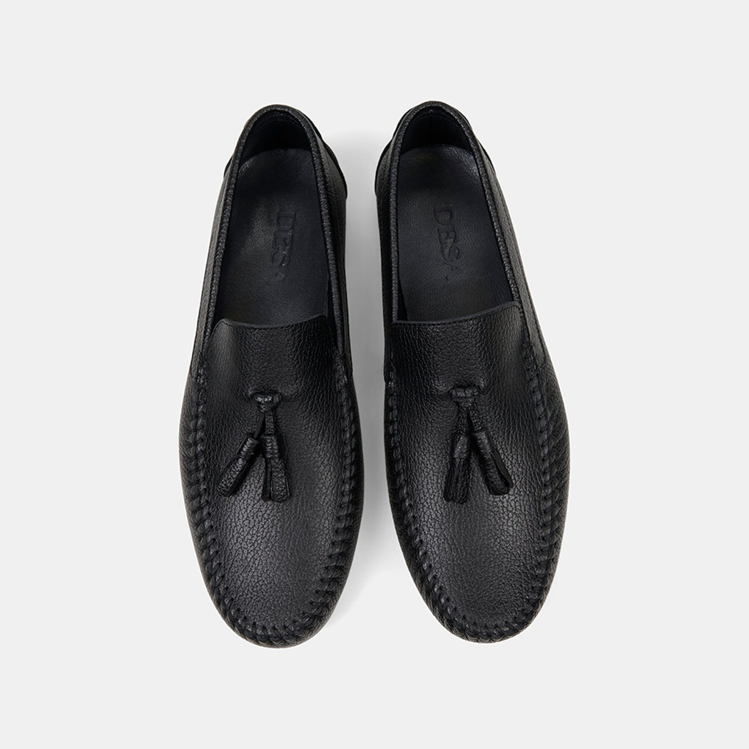 Erkek Siyah Püskül Detaylı Deri Loafer