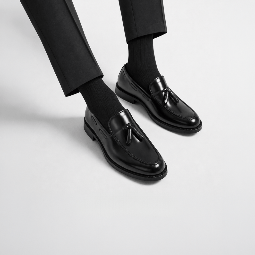 Erkek Siyah Püsküllü Klasik Deri Loafer
