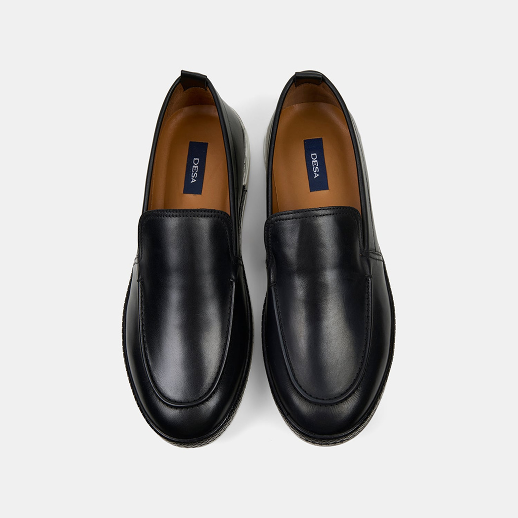 Erkek Siyah Spor Beyaz Tabanlı Deri Loafer