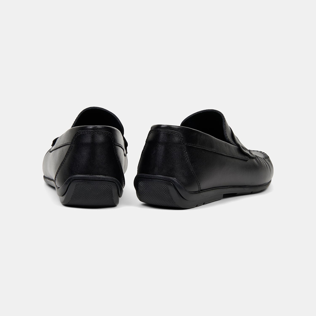 Erkek Siyah Yuvarlak Burun Deri Loafer 