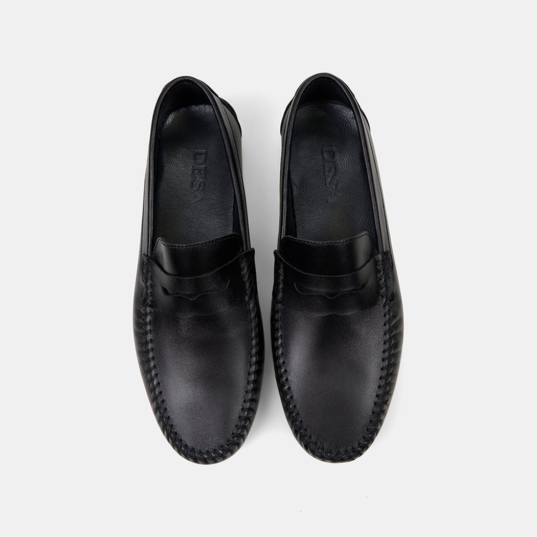 Erkek Siyah Yuvarlak Burun Deri Loafer 