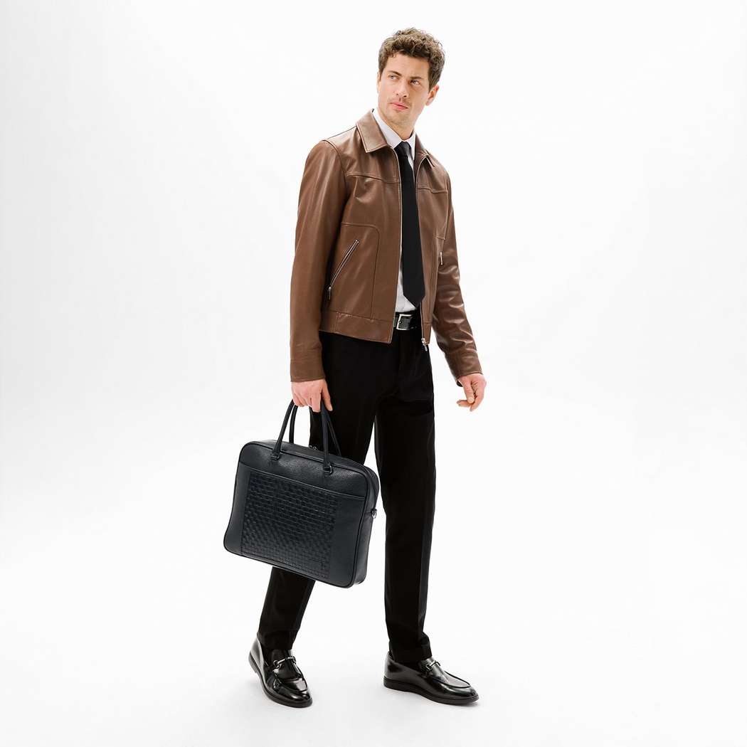 Erkek Taba Fermuarlı Gömlek Yaka Deri Ceket