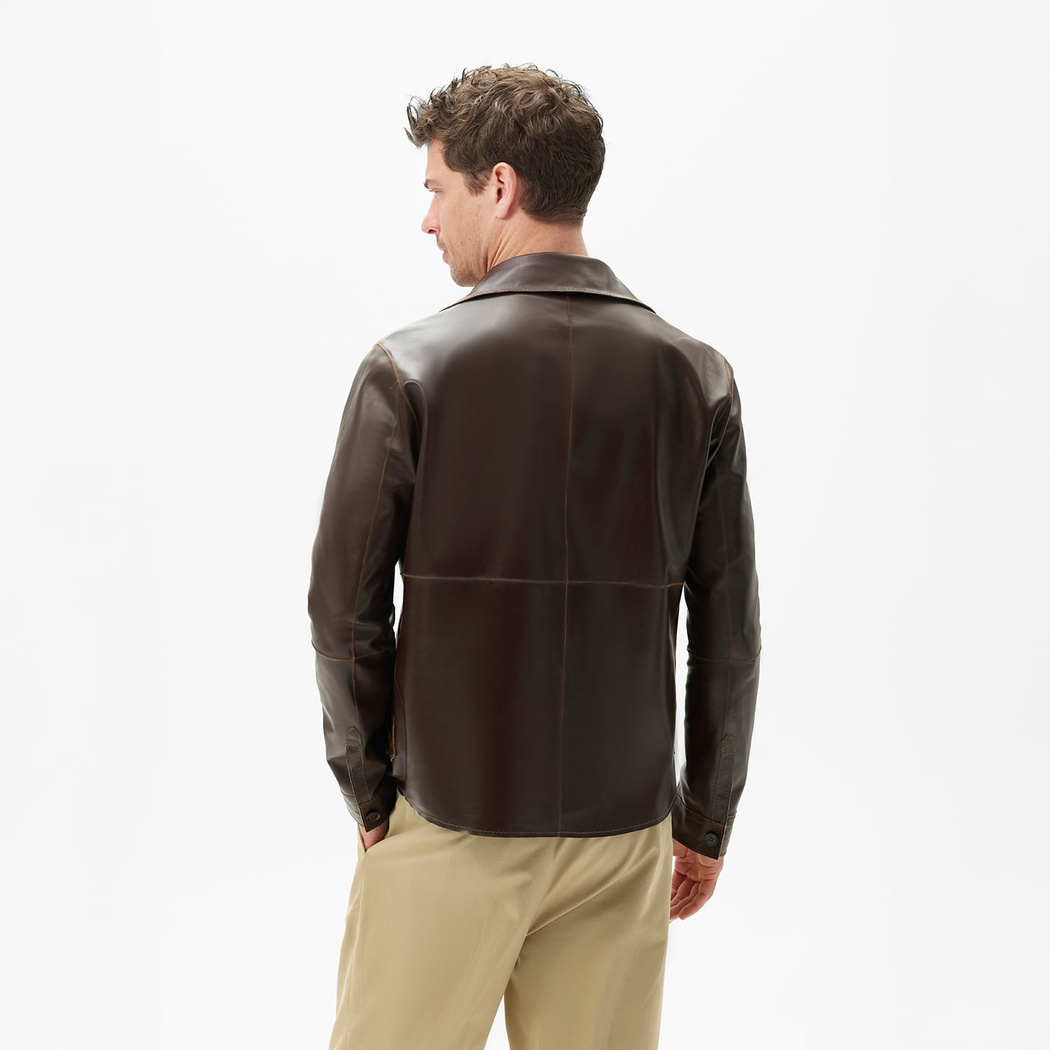 Erkek Taba / Kahve Çift Taraflı Deri Gömlek Ceket