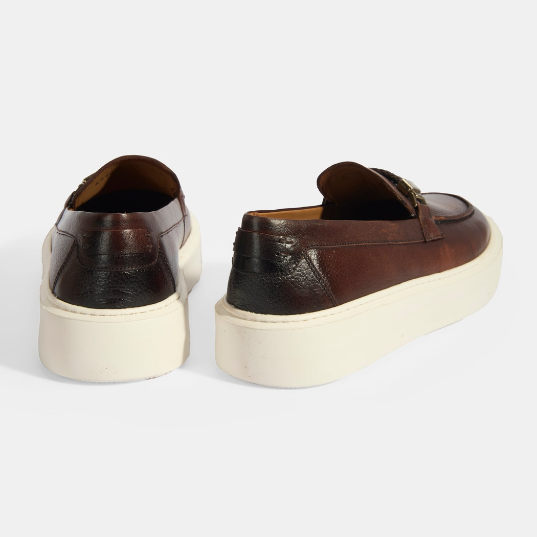 Erkek Taba Toka Aksesuarlı Deri Loafer