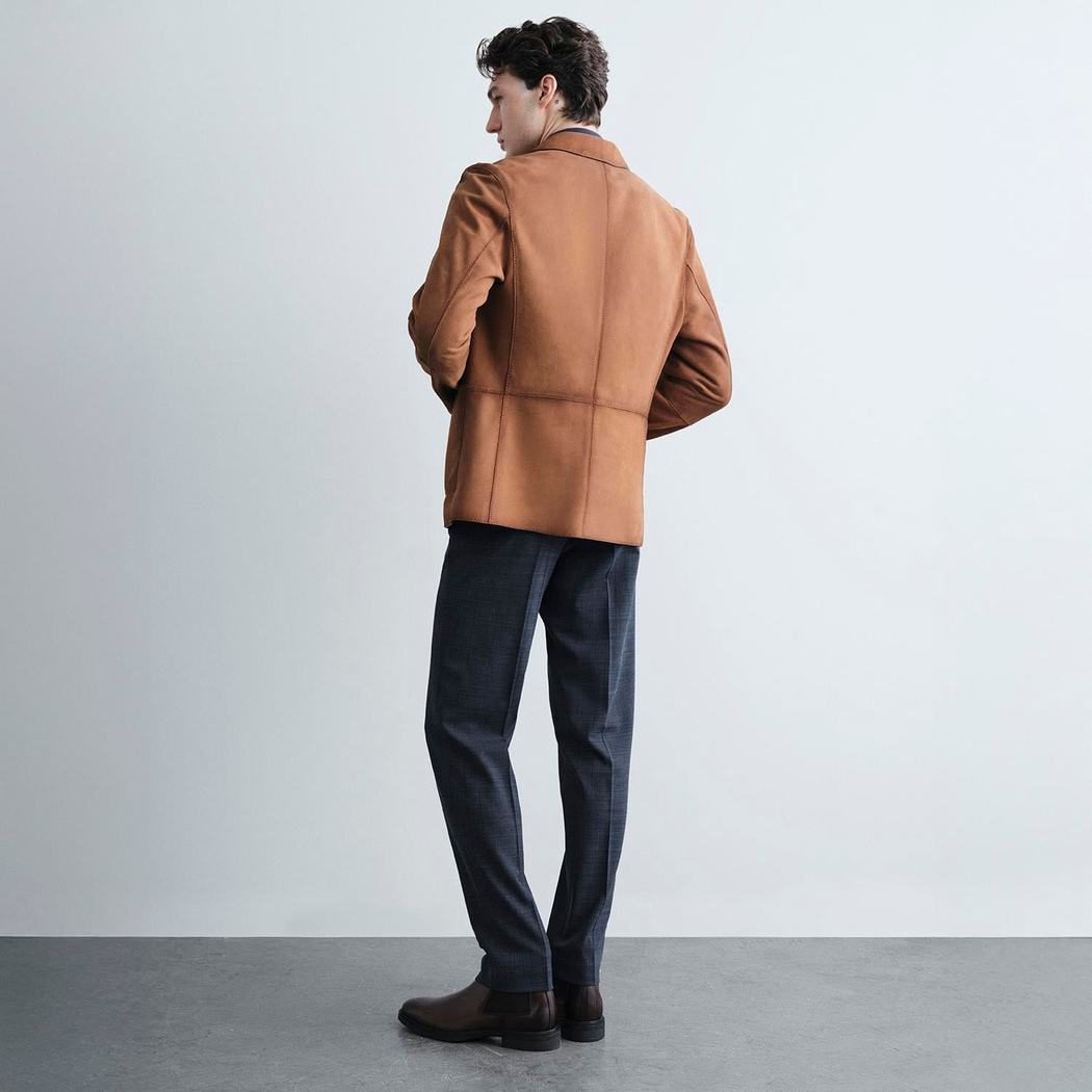 Erkek Taba Yakalı Süet Deri Blazer Ceket