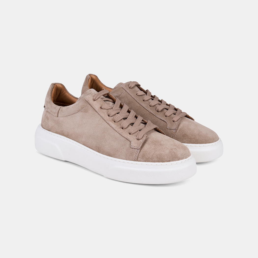 Erkek Vizon Bağcıklı Kalın Beyaz Tabanlı Süet Sneaker