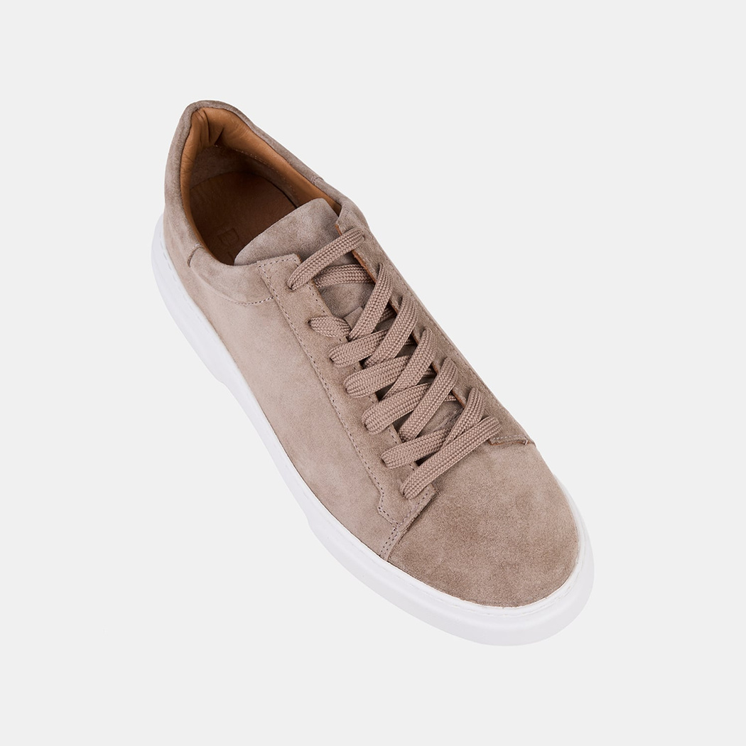 Erkek Vizon Bağcıklı Kalın Beyaz Tabanlı Süet Sneaker