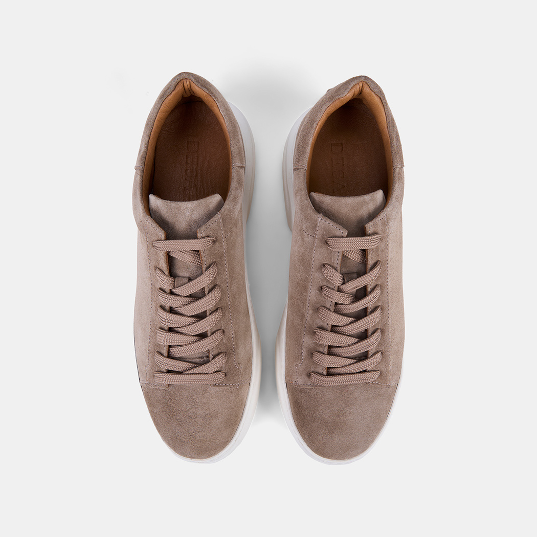 Erkek Vizon Bağcıklı Kalın Beyaz Tabanlı Süet Sneaker