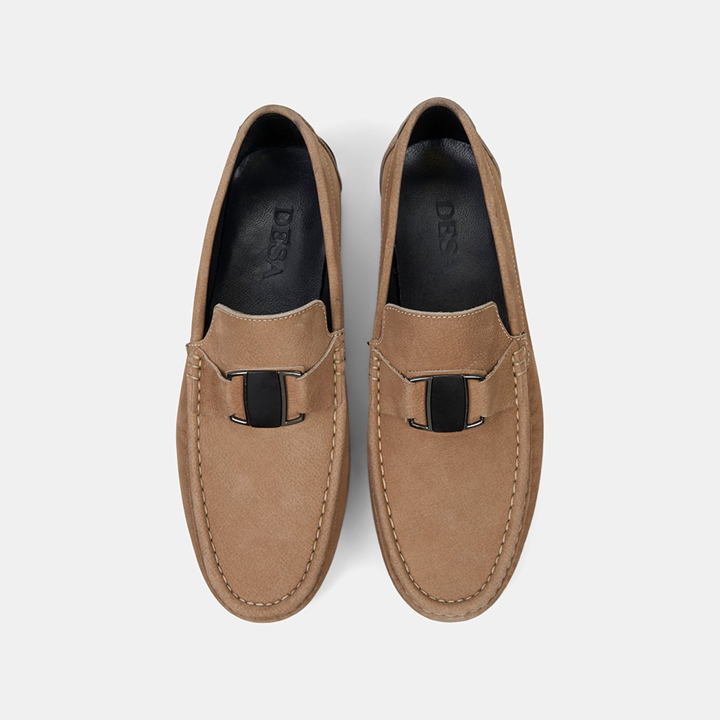 Erkek Vizon Metal Aksesuarlı Nubuk Deri Loafer