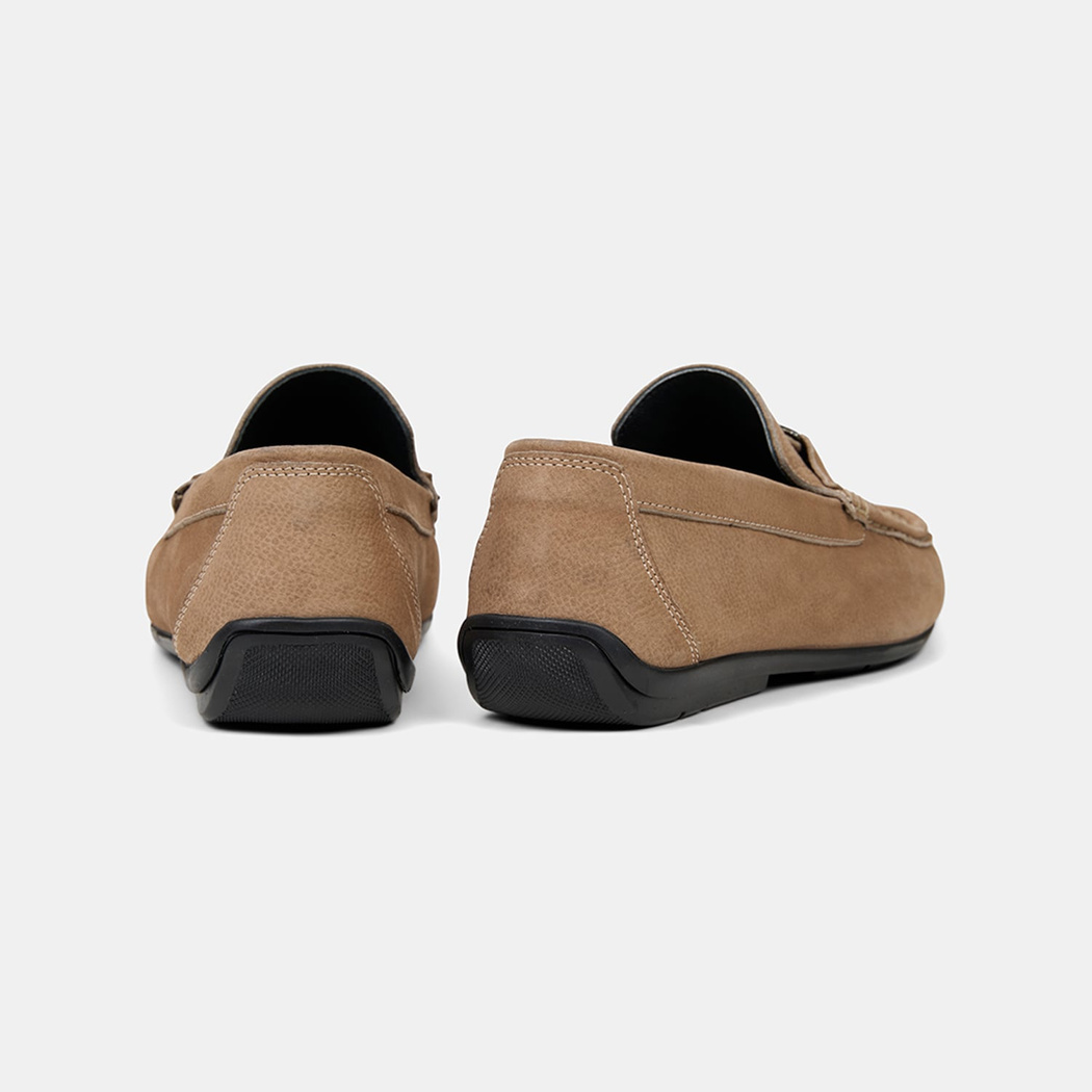 Erkek Vizon Metal Aksesuarlı Nubuk Deri Loafer