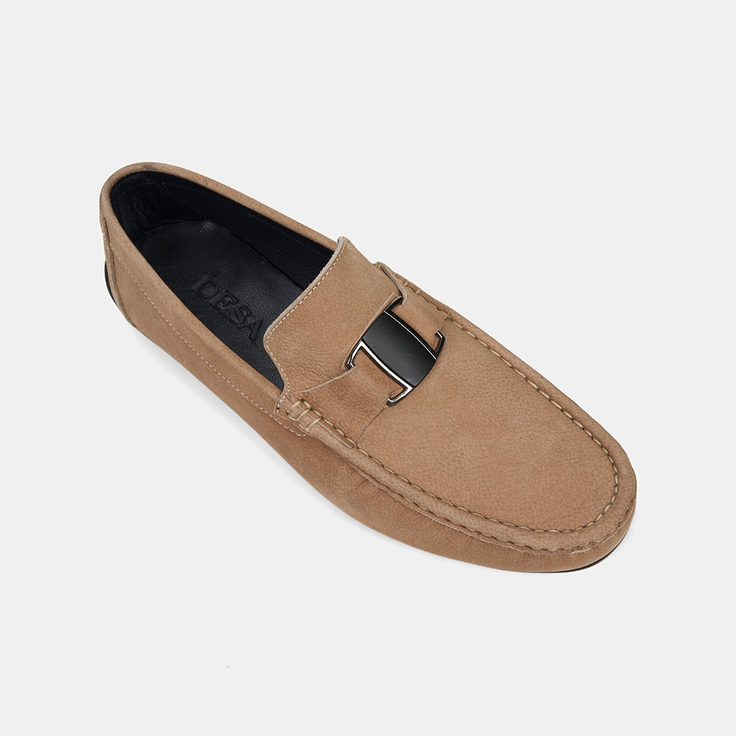 Erkek Vizon Metal Aksesuarlı Nubuk Deri Loafer