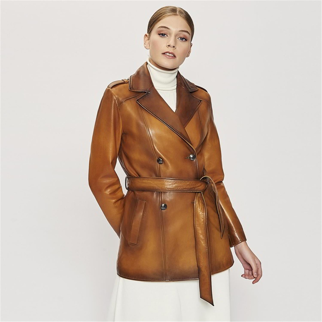 Ester Kadın Vintage Deri Trençkot