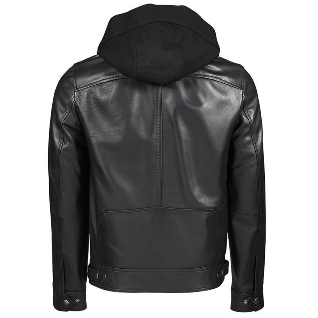 Eugenio Siyah Erkek Deri Kapüşonlu Mont