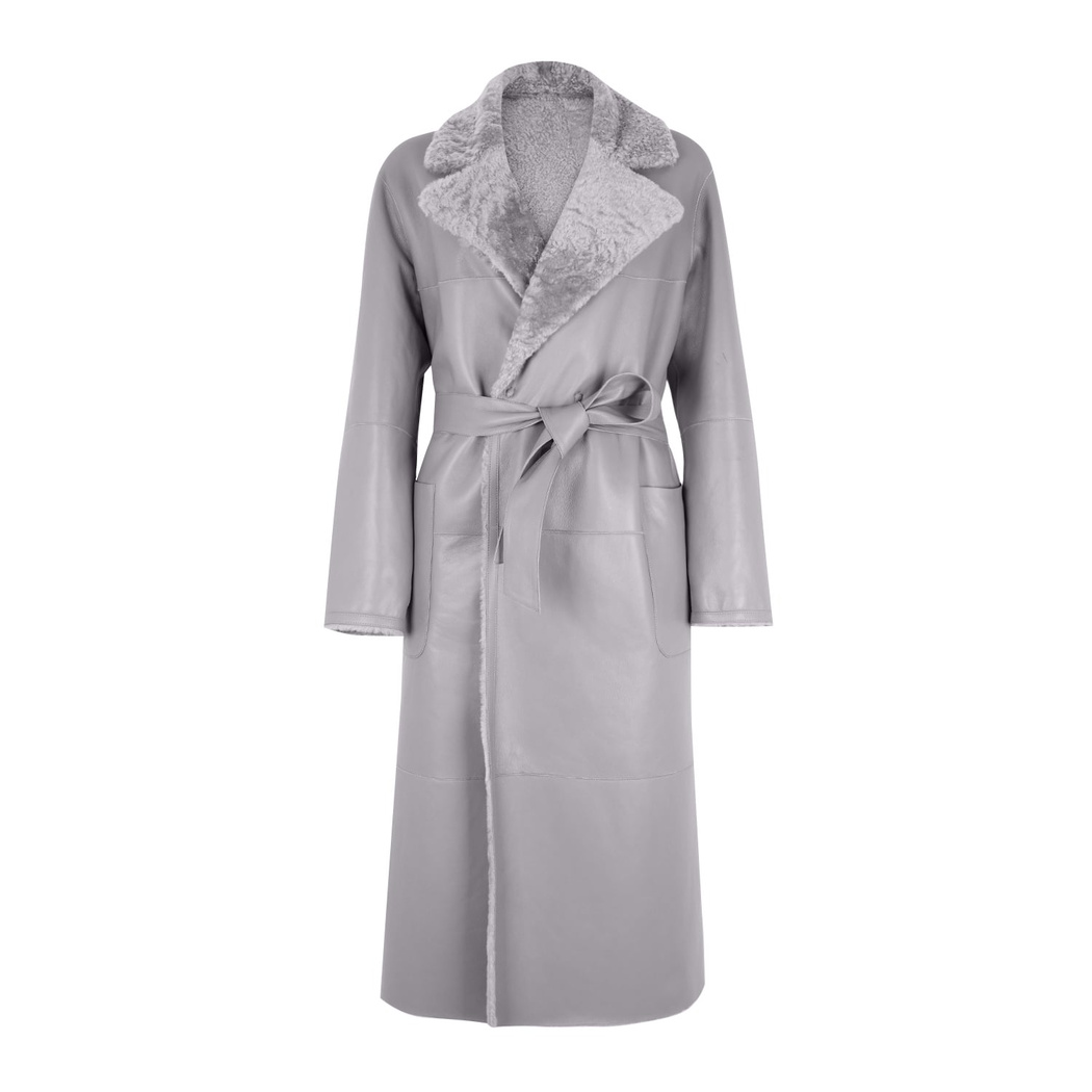 Evalyse Gri Kadın Çift Taraflı Kürk Kaban