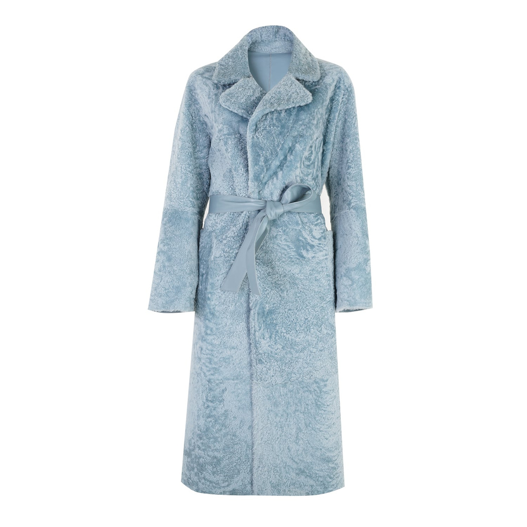 Evalyse Mavi Kadın Çift Taraflı Kürk Kaban