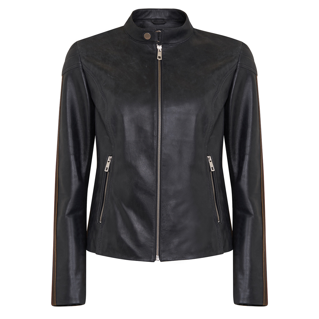 Ewelina Lacivert Kadın Fit Deri Ceket