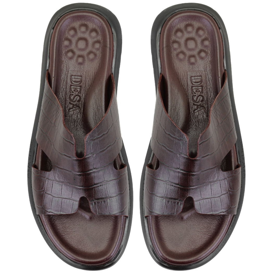 Fabiola Kahve Erkek Kroko Baskılı Deri Terlik