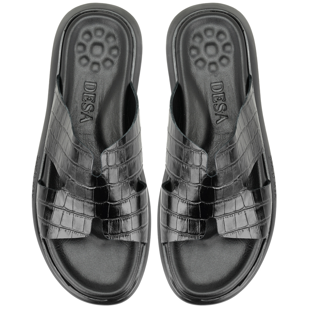 Fabiola Siyah Erkek Kroko Baskılı Deri Terlik