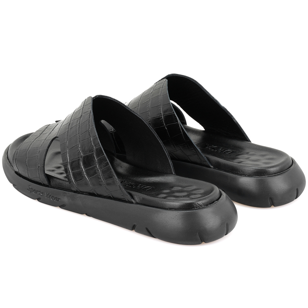 Fabiola Siyah Erkek Kroko Baskılı Deri Terlik