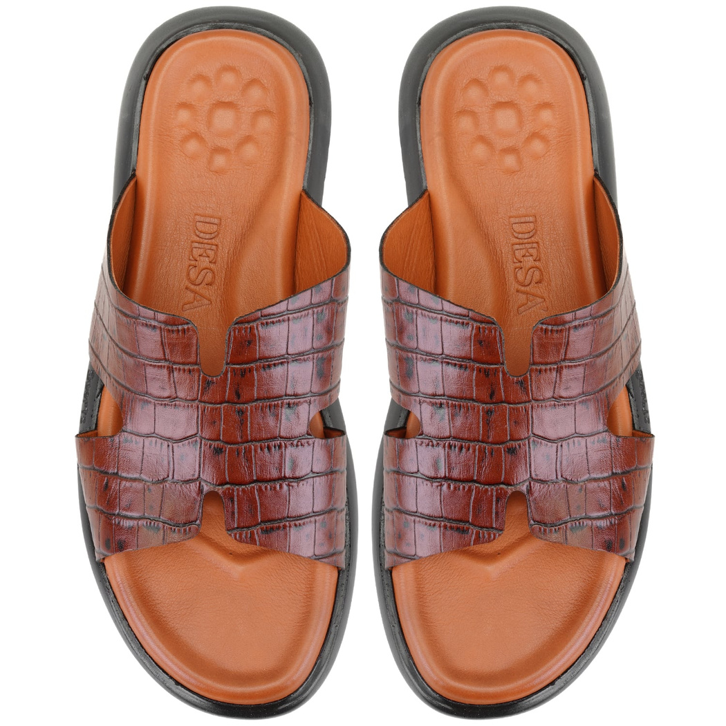 Fabiola Taba Erkek Kroko Baskılı Deri Terlik