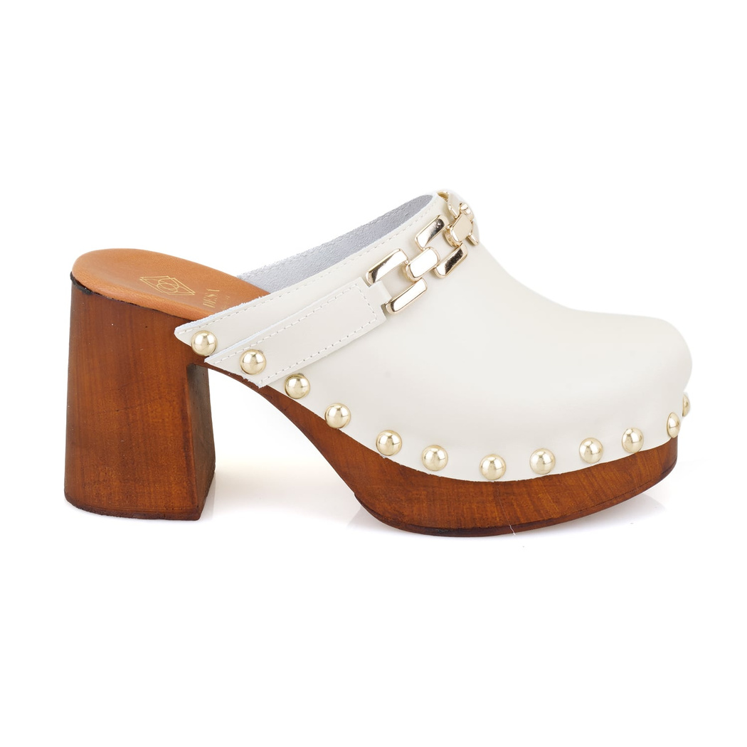 Falken Beyaz Kadın Topuklu Deri Sabo