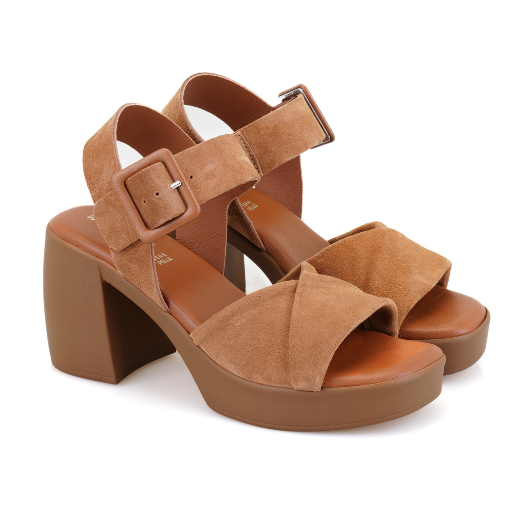 Fanya Kahve Kadın Topuklu Süet Deri Sandalet