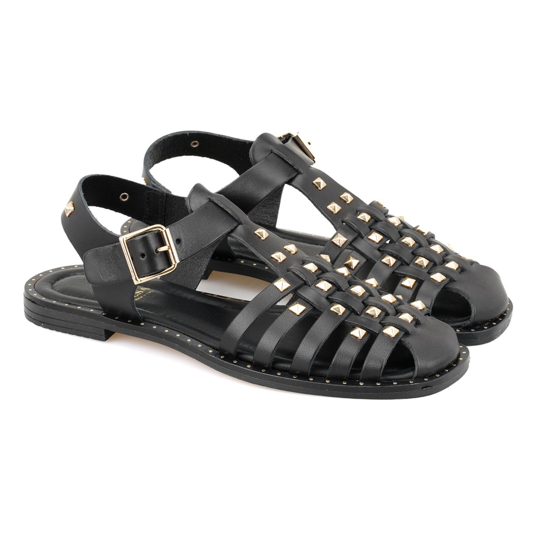 Firida Siyah Kadın Ayarlanabilir Tokalı Deri Sandalet