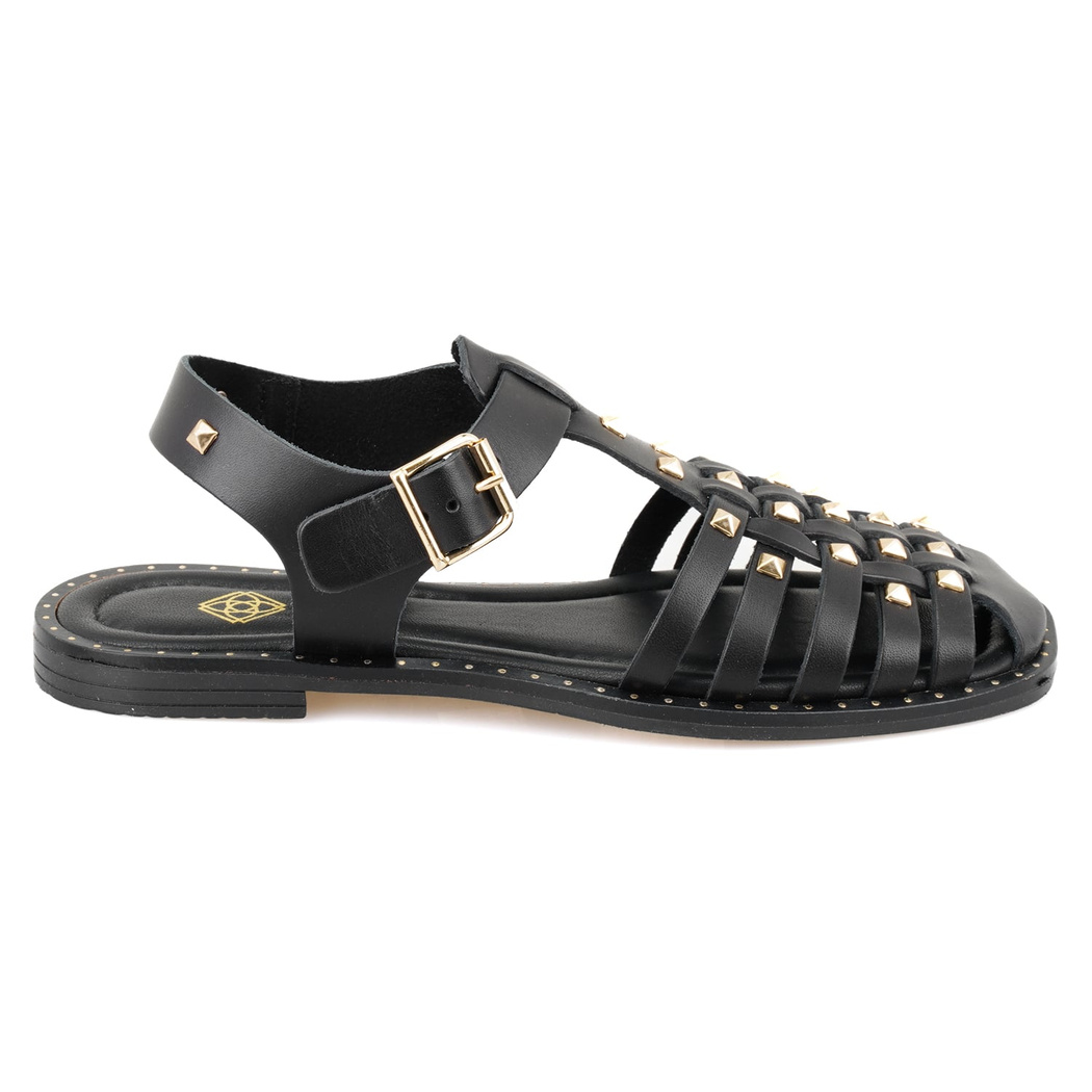 Firida Siyah Kadın Ayarlanabilir Tokalı Deri Sandalet