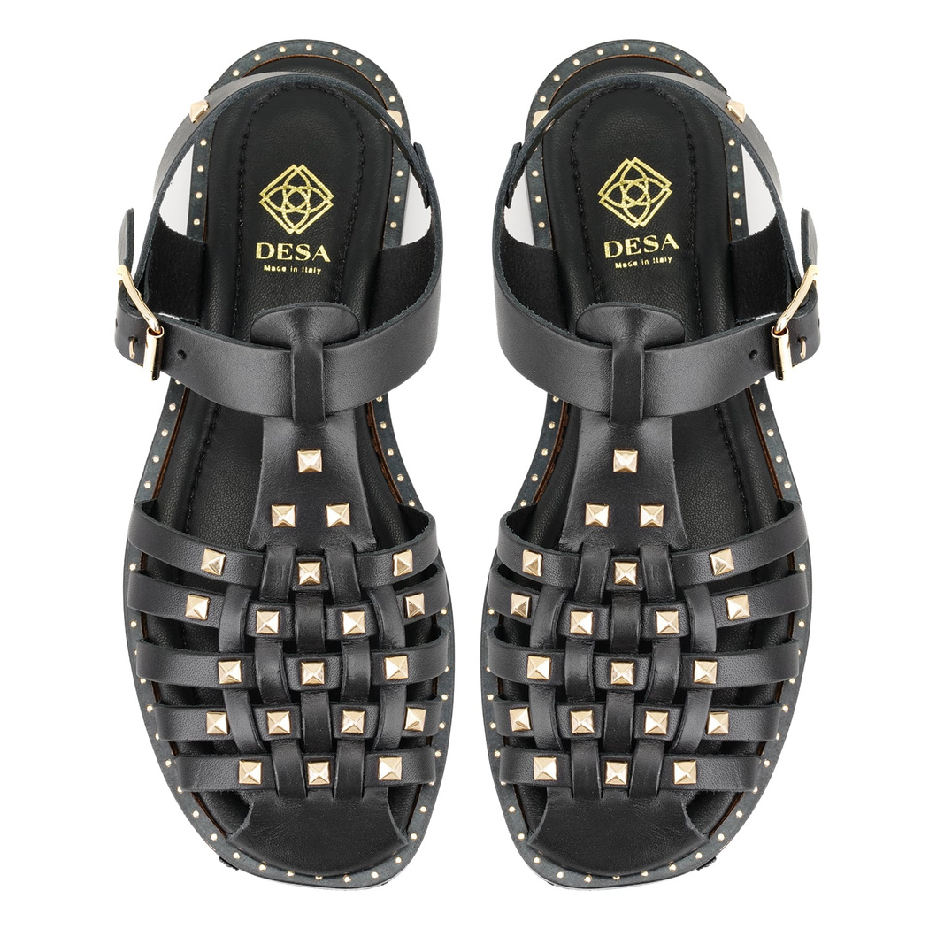 Firida Siyah Kadın Ayarlanabilir Tokalı Deri Sandalet