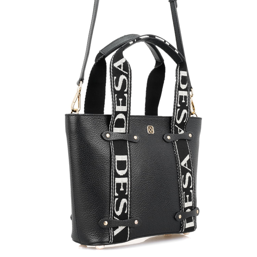 Flieder Siyah Kadın Desa Logo Askılı Deri El Çantası