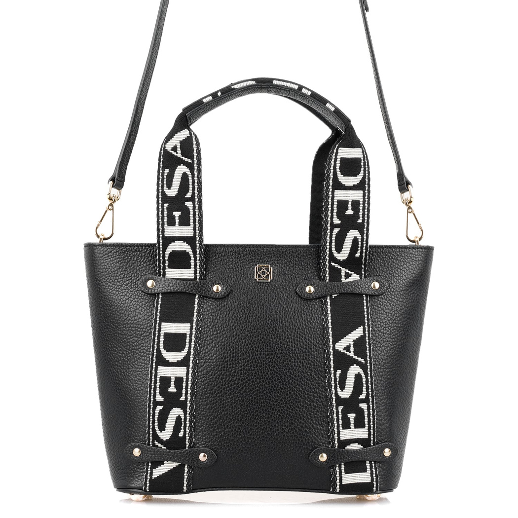 Flieder Siyah Kadın Desa Logo Askılı Deri El Çantası