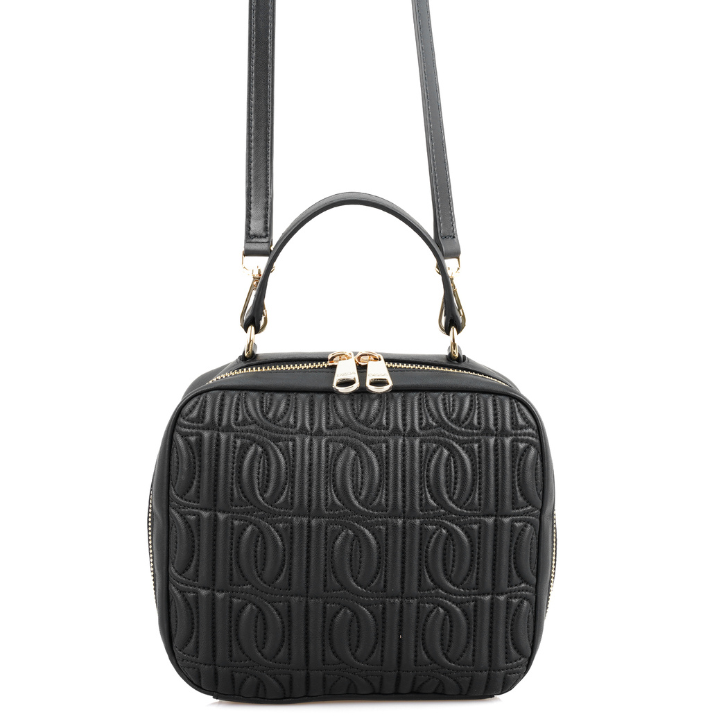 Florence Siyah Kadın Monogram Kapitone Deri Omuz Çantası